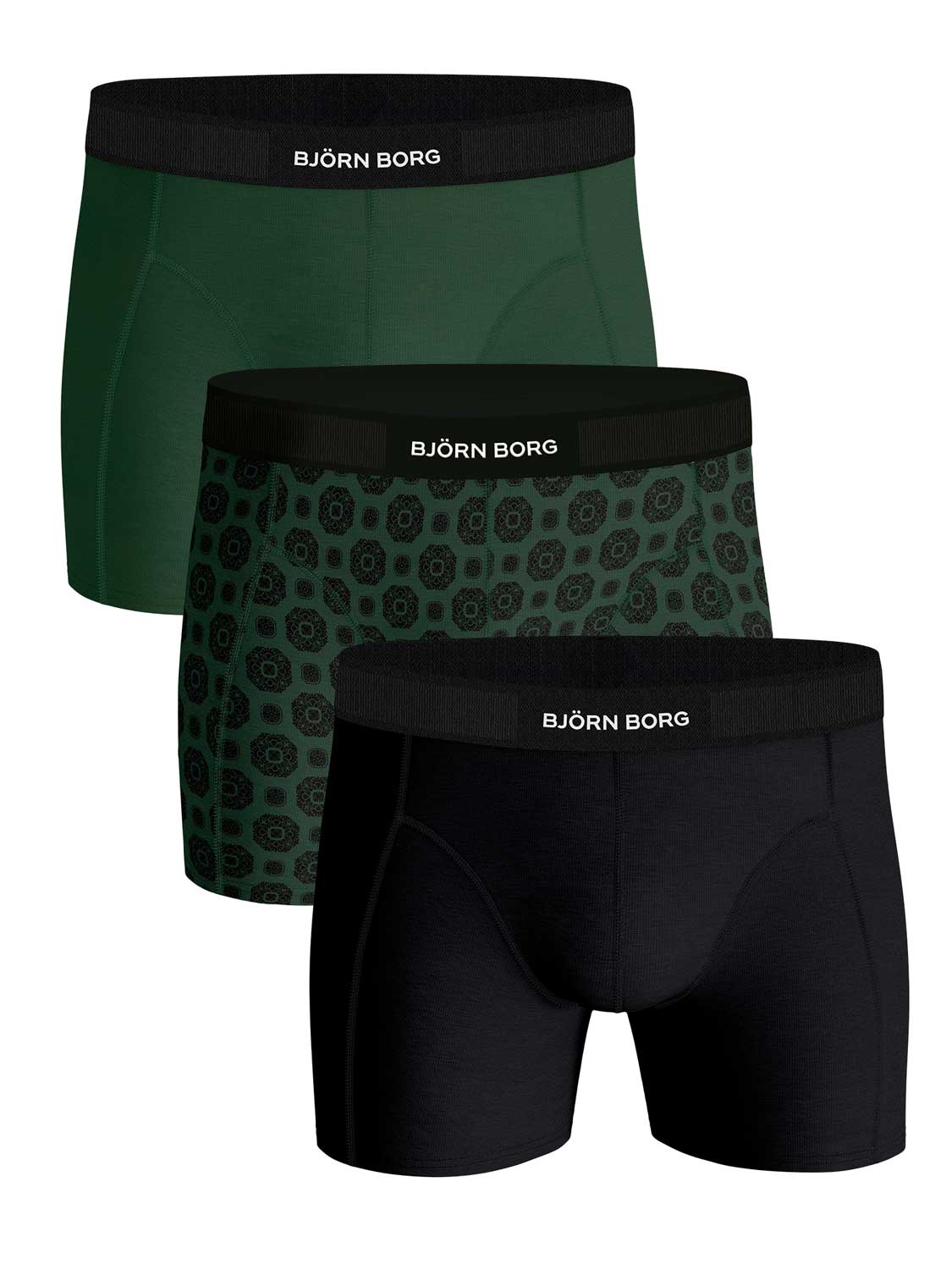 Björn Borg premium cotton stretch 3P boxers print groen & zwart - XL