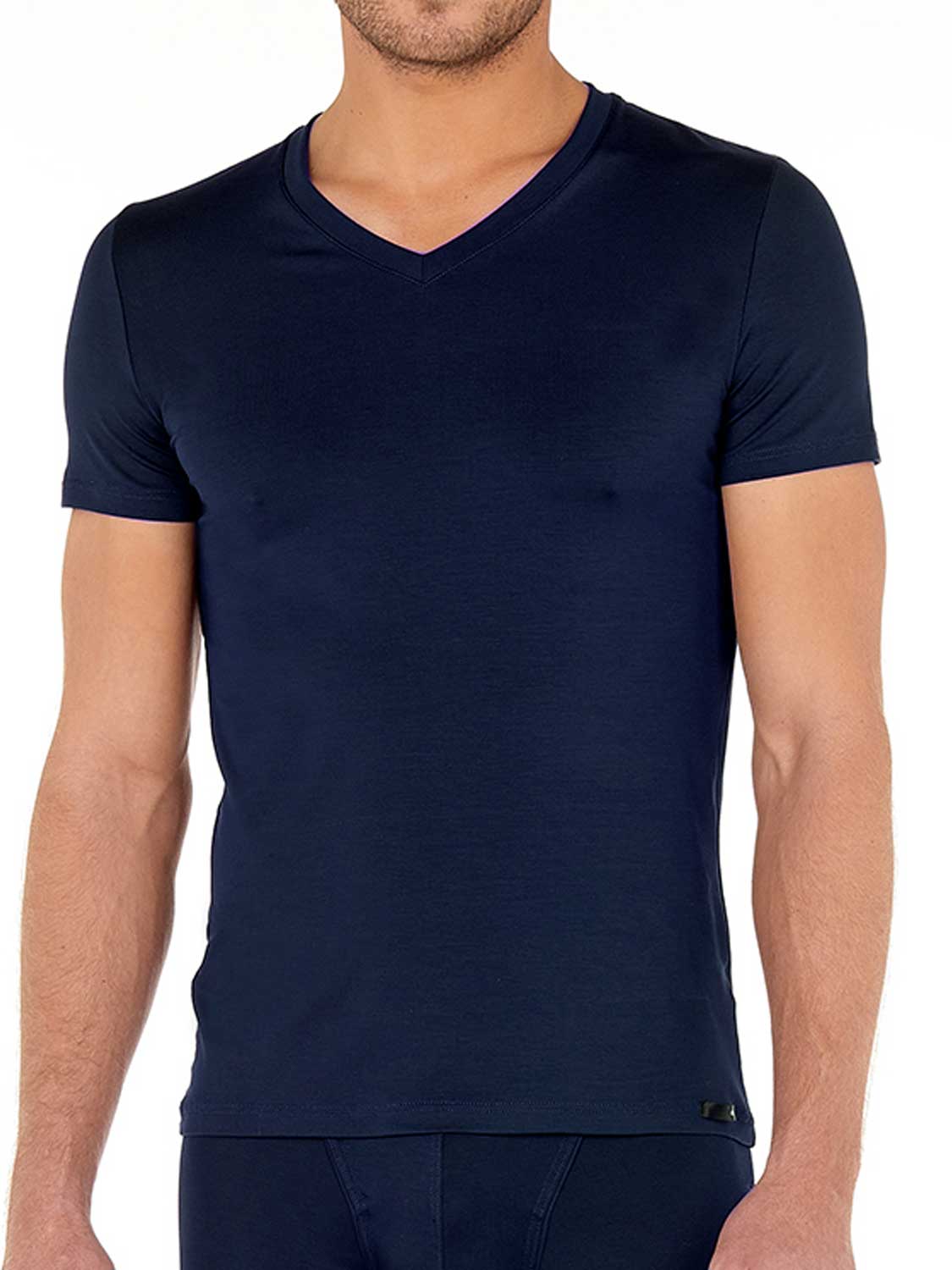 HOM Tencel soft tee-shirt v neck (1-pack) - heren T-shirt V-hals - donkerblauw - Maat: S