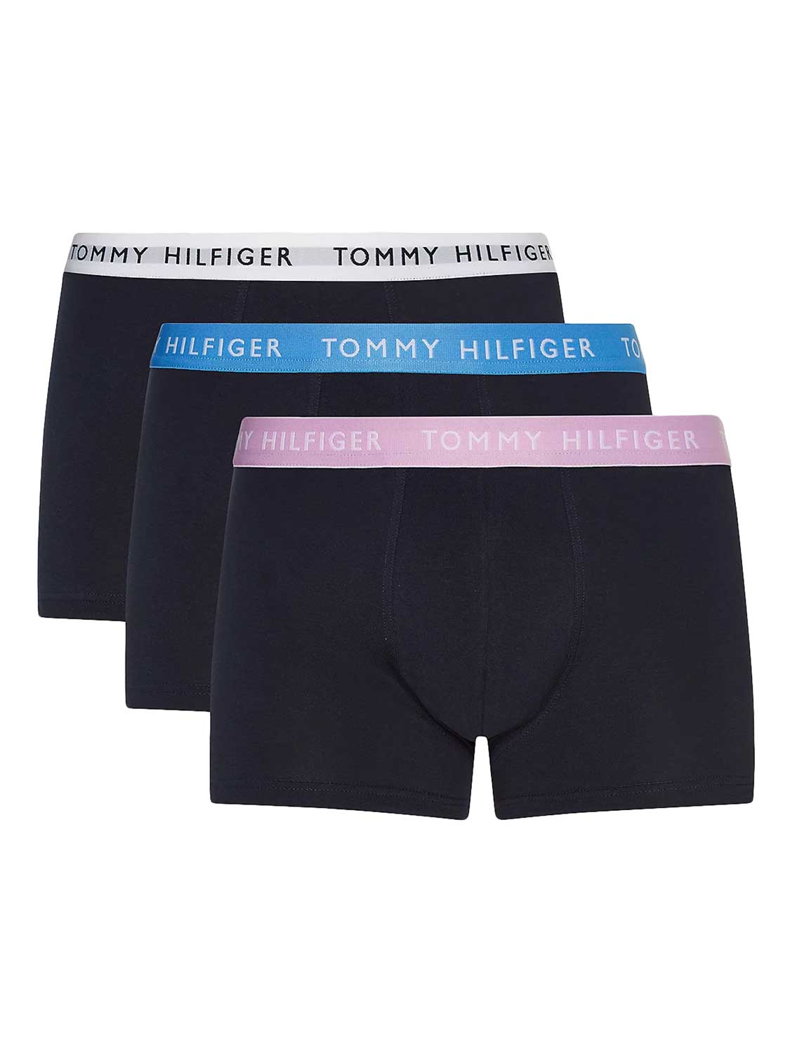 Tommy Hilfiger trunks (3-pack) - heren boxers normale lengte - blauw met gekleurde tailleband -  Maat: XL