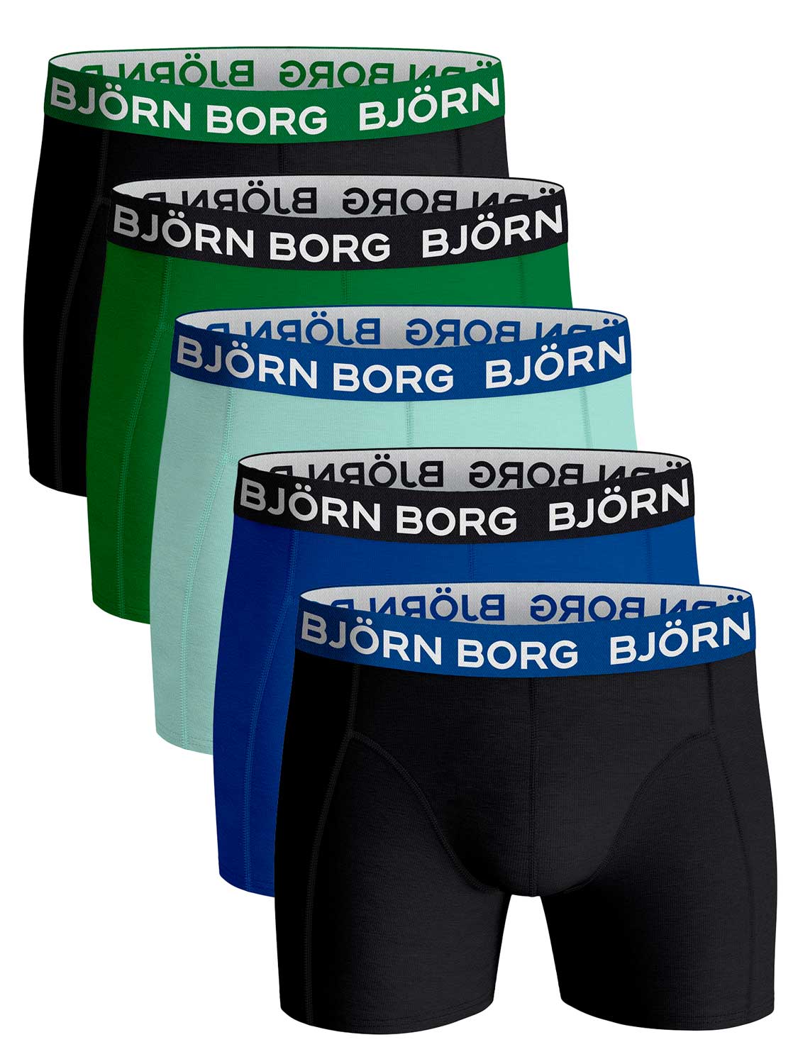 Björn Borg boxershorts Essential ( 5-pack) - Cotton Stretch boxers normale lengte - zwart - kobalt - mint en groen - Maat: L