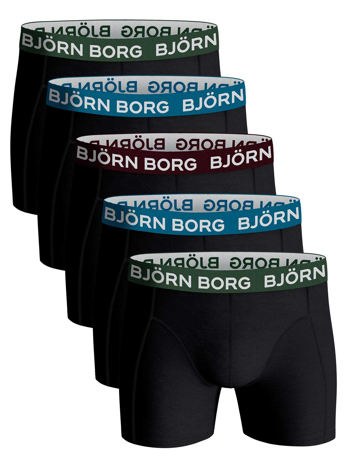 Björn Borg boxershorts Essential (5 pack) - Cotton Stretch boxers normale lengte - zwart met gekleurde tailleband -  Maat: S