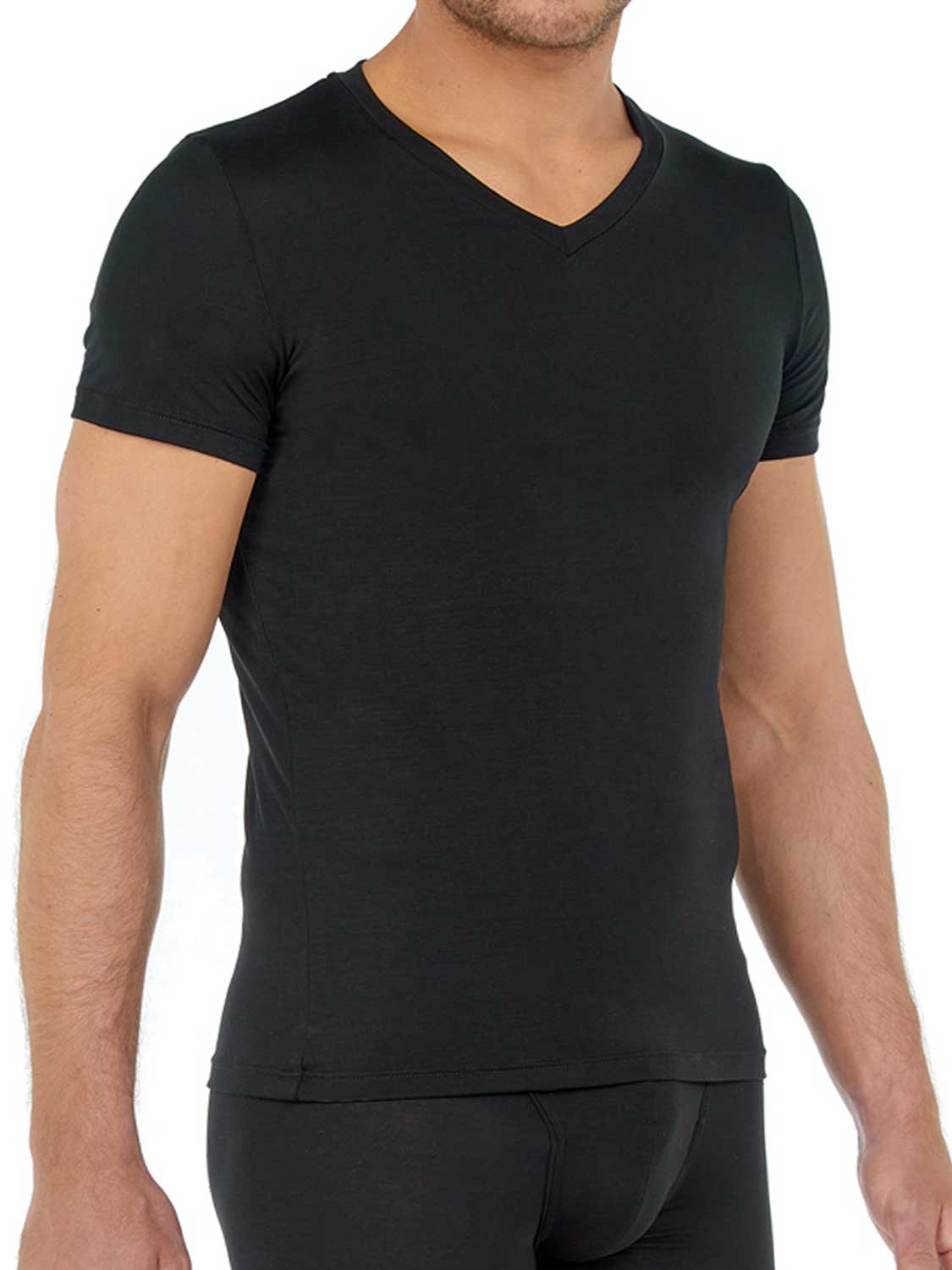 HOM T Shirt V neck Tencel Soft zwart