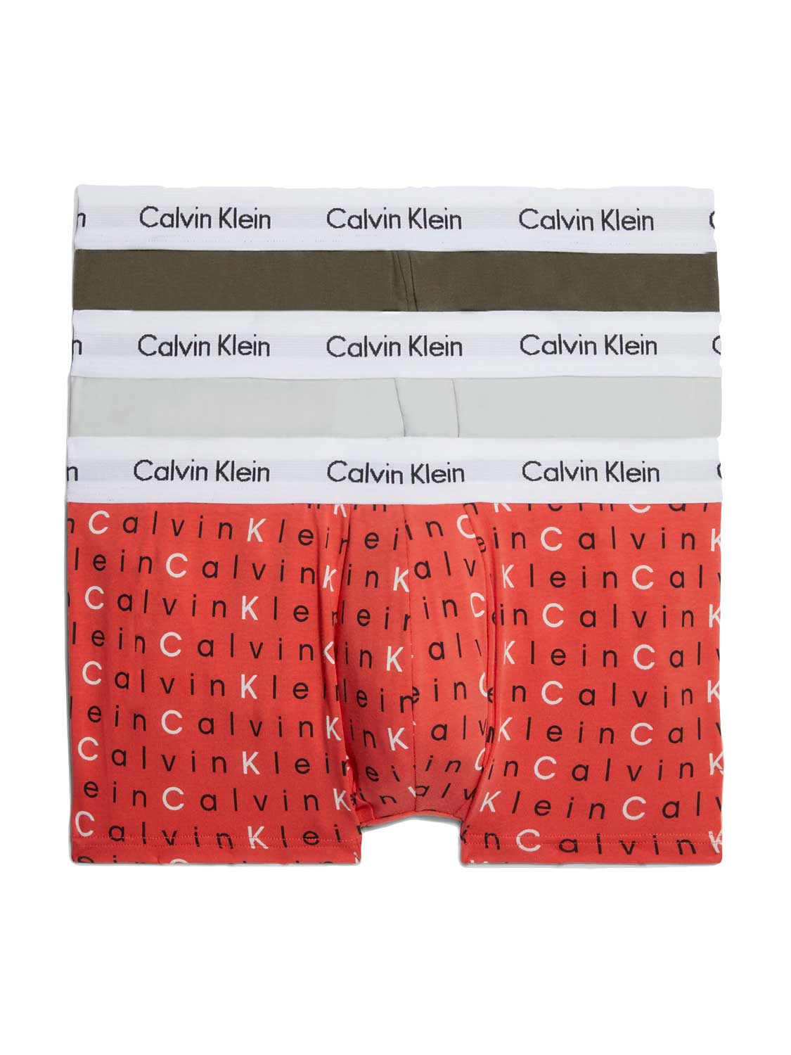 Calvin Klein low rise trunks (3-pack) - lage heren boxers kort - print - lichtgrijs - olijfgroen - Maat: XL