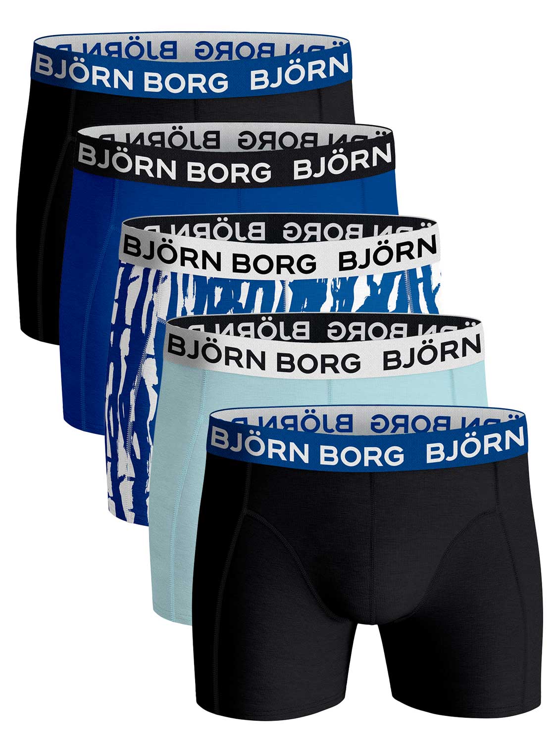 Björn Borg boxershorts Essential ( 5-pack) - Cotton Stretch boxers normale lengte - zwart - mint - kobalt en print - Maat: XXL