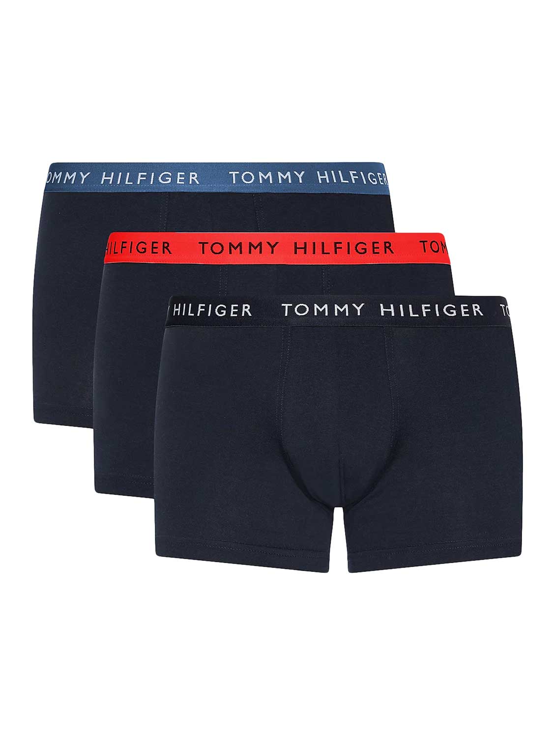 Tommy Hilfiger trunks (3-pack) - heren boxers normale lengte - blauw met gekleurde tailleband -  Maat: M