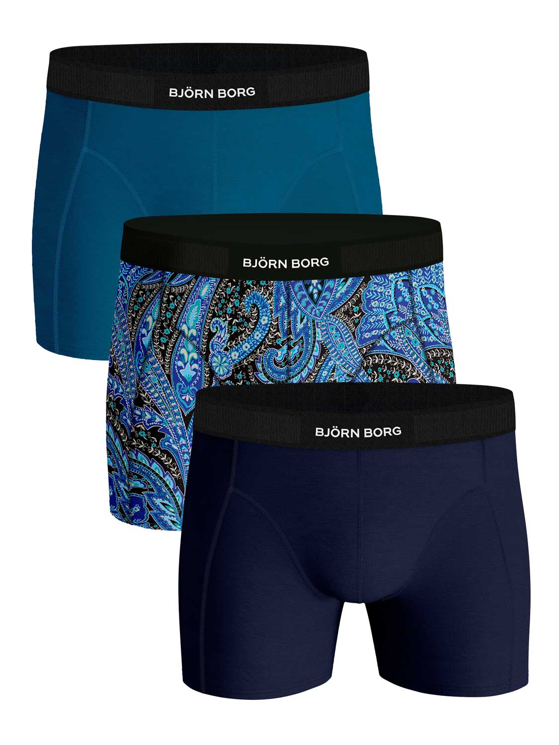 Björn Borg premium cotton stretch 3P boxers print blauw - XL